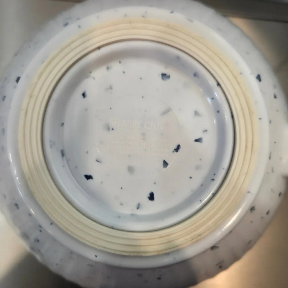 Cynthia Rowwey Shabby Chic Melamine Mixing Bowl White Blue Speckled Pour Spout